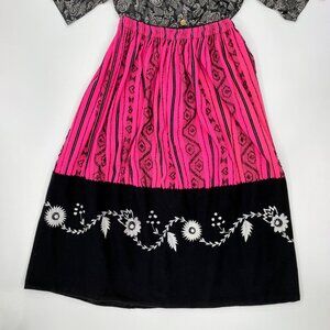 Vintage 50s Pink Black Felted Embroidered Blanket Patio Fiesta Heavy Skirt L/XL